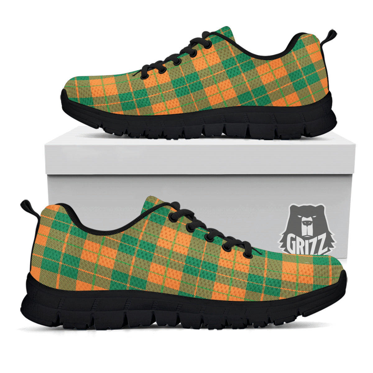 Saint Patrick's Day Irish Tartan Print Black Sneaker-grizzshop