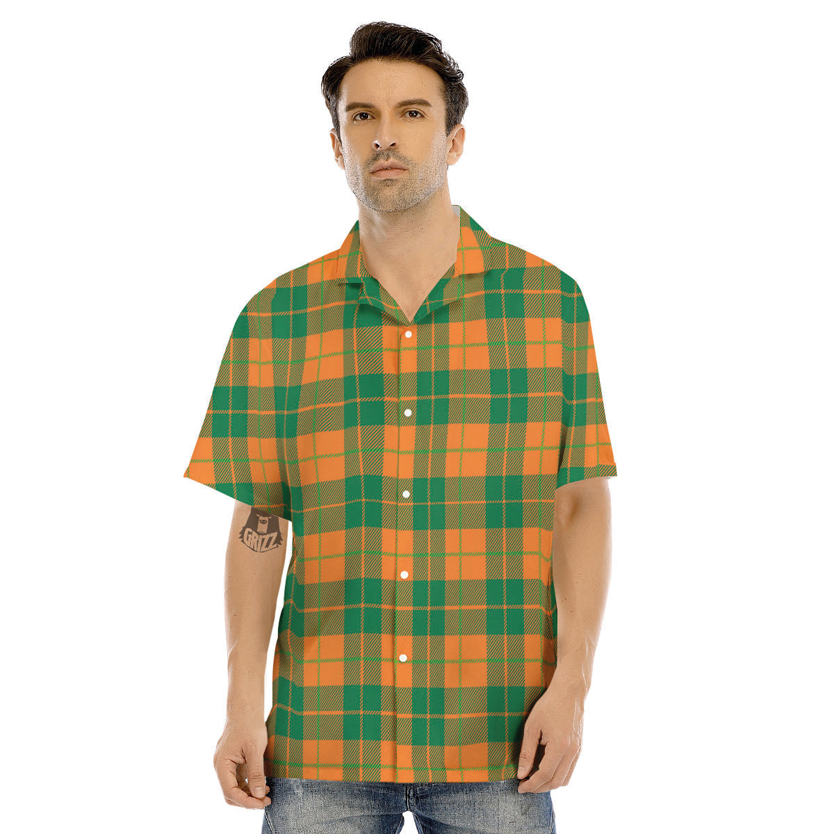 Saint Patrick's Day Irish Tartan Print Men's Hawaiian Shirt-grizzshop