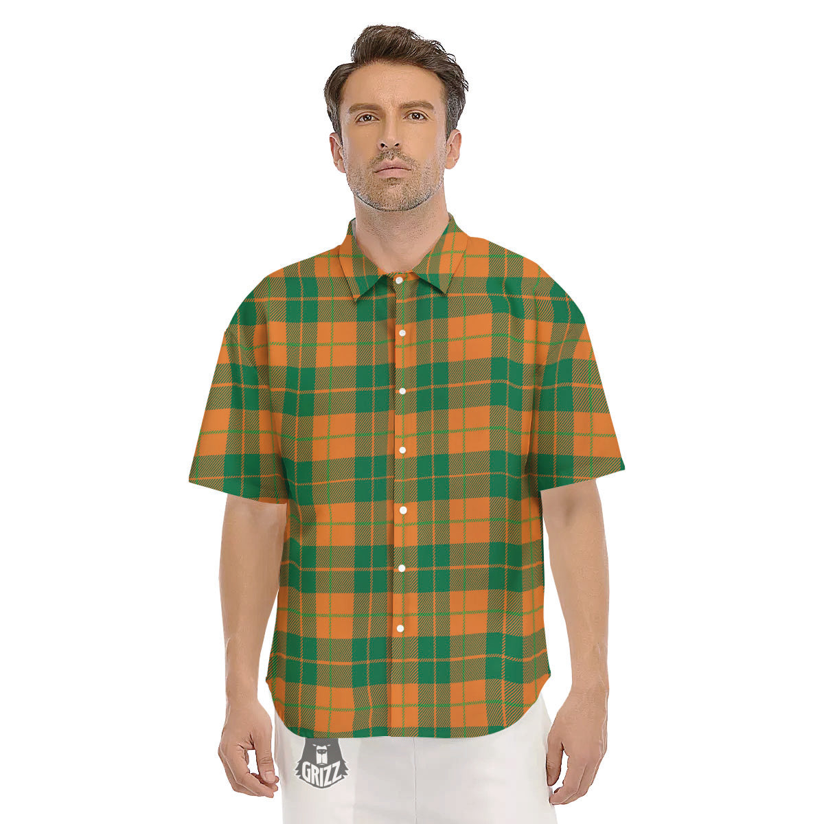 Saint Patrick's Day Irish Tartan Print Men's Short Sleeve Shirts-grizzshop