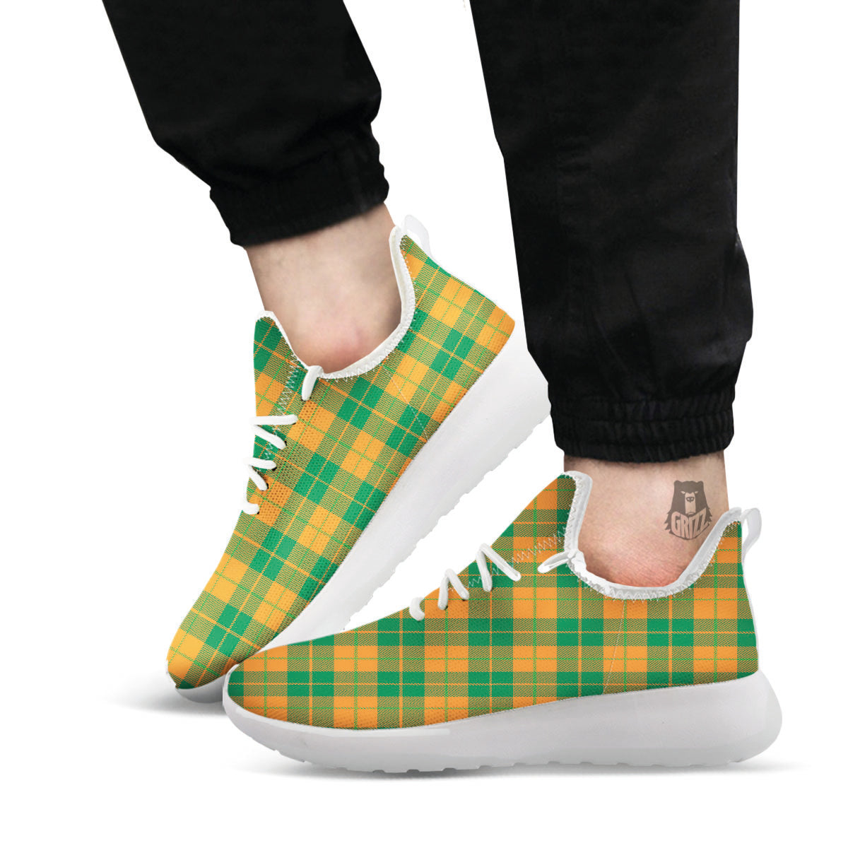 Saint Patrick's Day Irish Tartan Print White Athletic Shoes-grizzshop