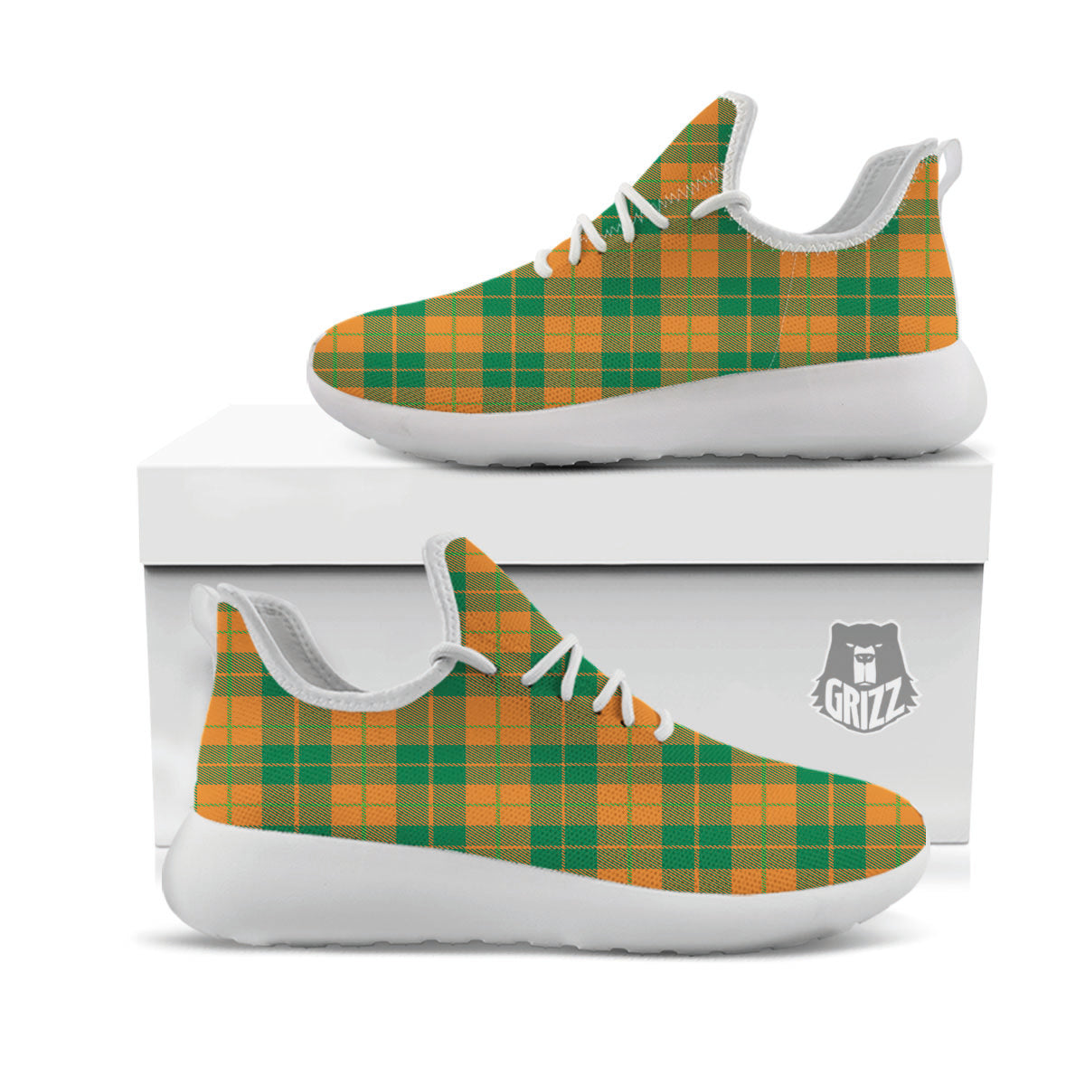 Saint Patrick's Day Irish Tartan Print White Athletic Shoes-grizzshop