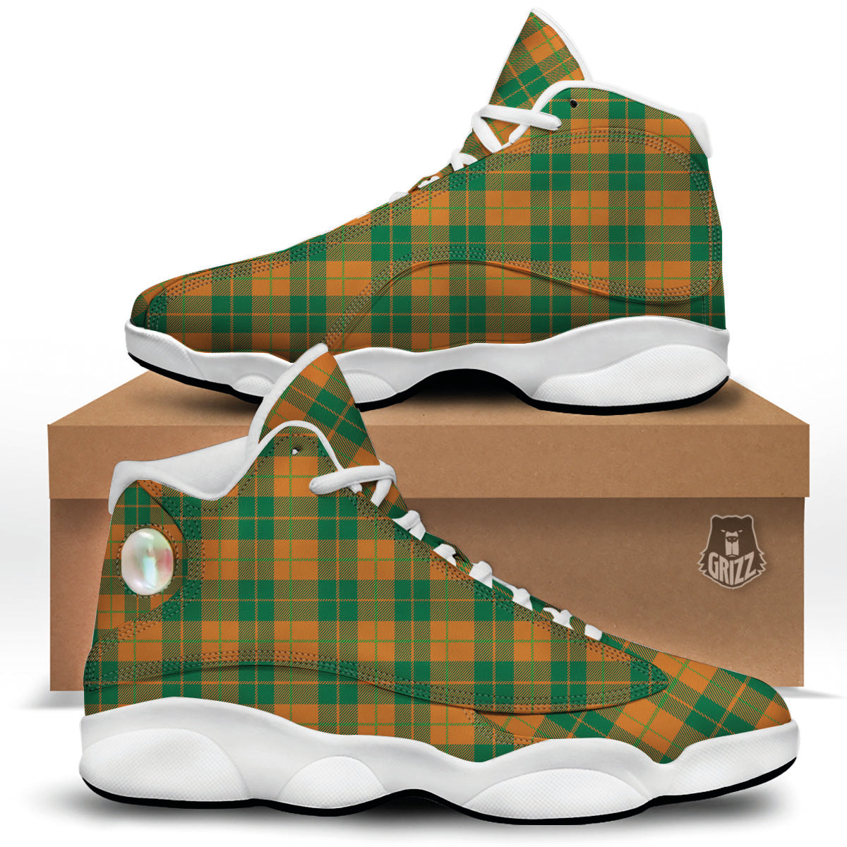 Saint Patrick's Day Irish Tartan Print White Basketball Shoes-grizzshop