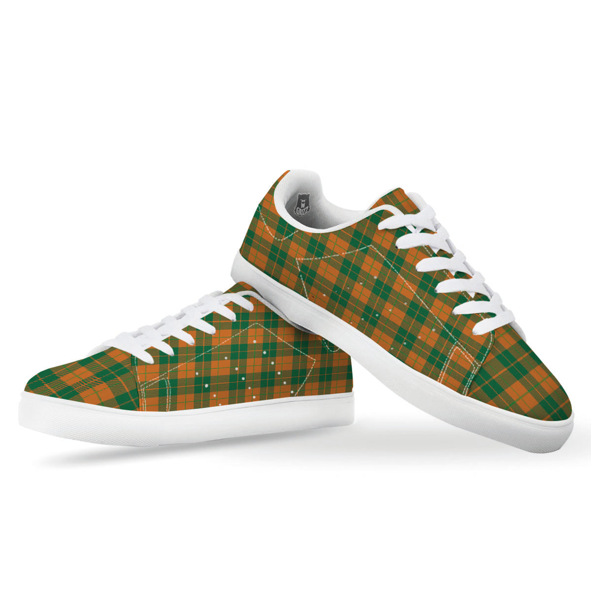 Saint Patrick's Day Irish Tartan Print White Low Top Sneakers-grizzshop