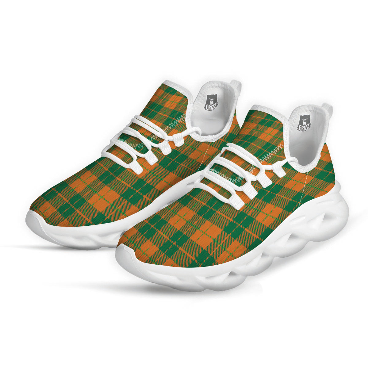 Saint Patrick's Day Irish Tartan Print White Running Shoes-grizzshop