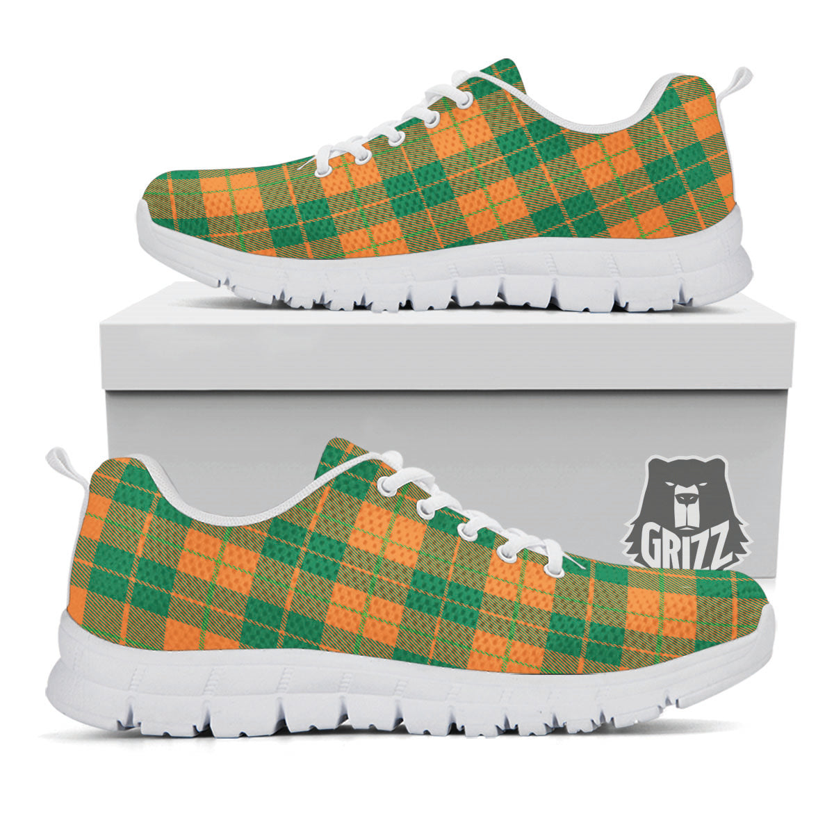 Saint Patrick's Day Irish Tartan Print White Sneaker-grizzshop