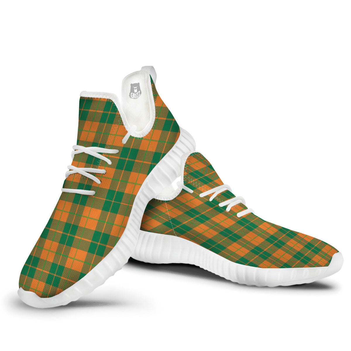 Saint Patrick's Day Irish Tartan Print White Walking Shoes-grizzshop