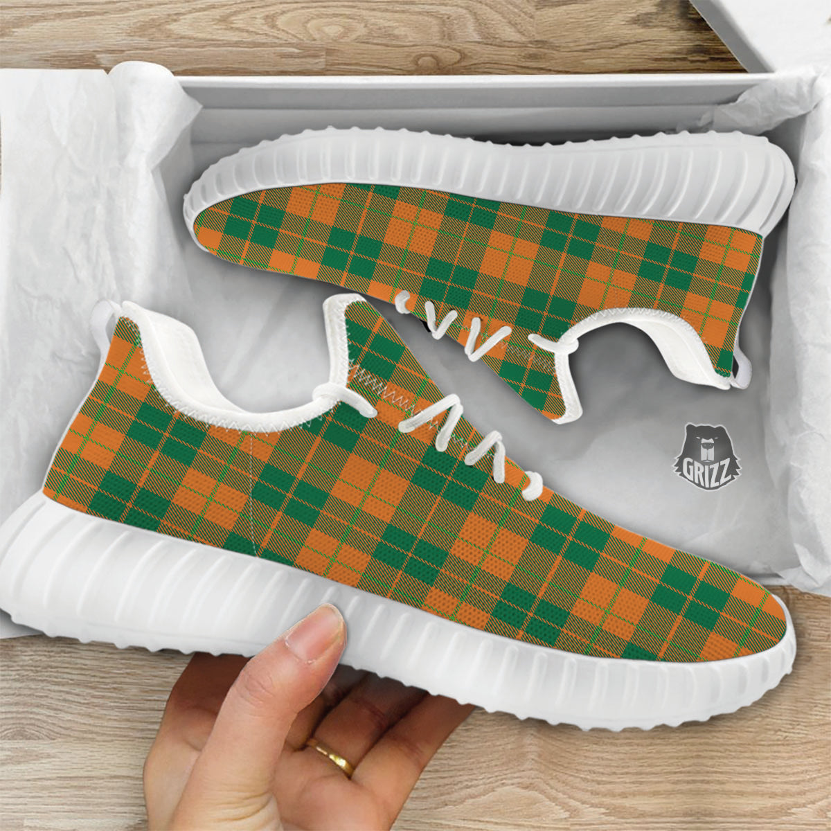 Saint Patrick's Day Irish Tartan Print White Walking Shoes-grizzshop