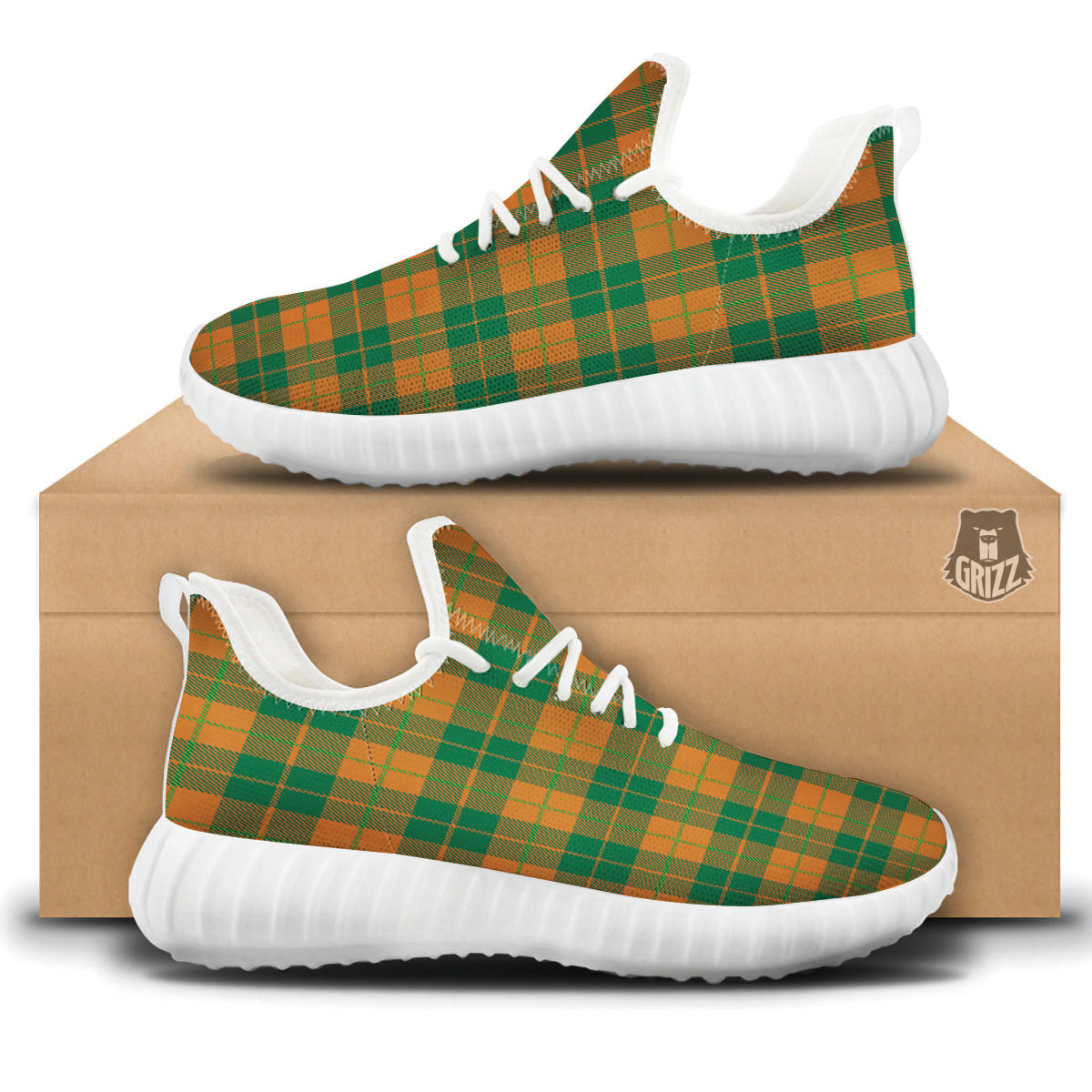 Saint Patrick's Day Irish Tartan Print White Walking Shoes-grizzshop