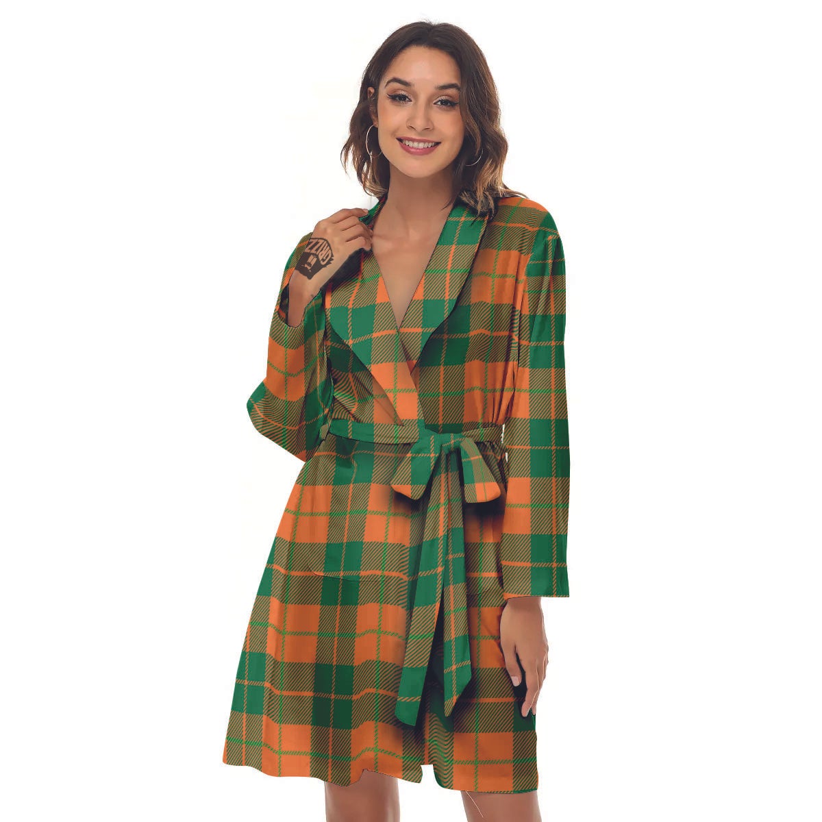 Saint Patrick's Day Irish Tartan Print Women's Robe-grizzshop