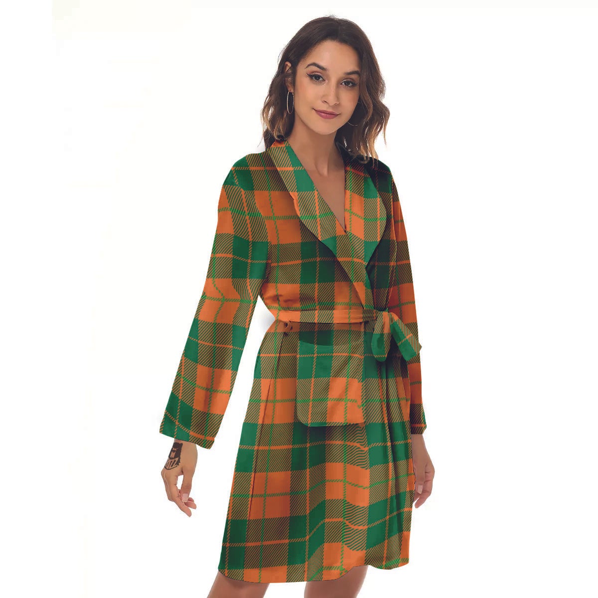 Saint Patrick's Day Irish Tartan Print Women's Robe-grizzshop