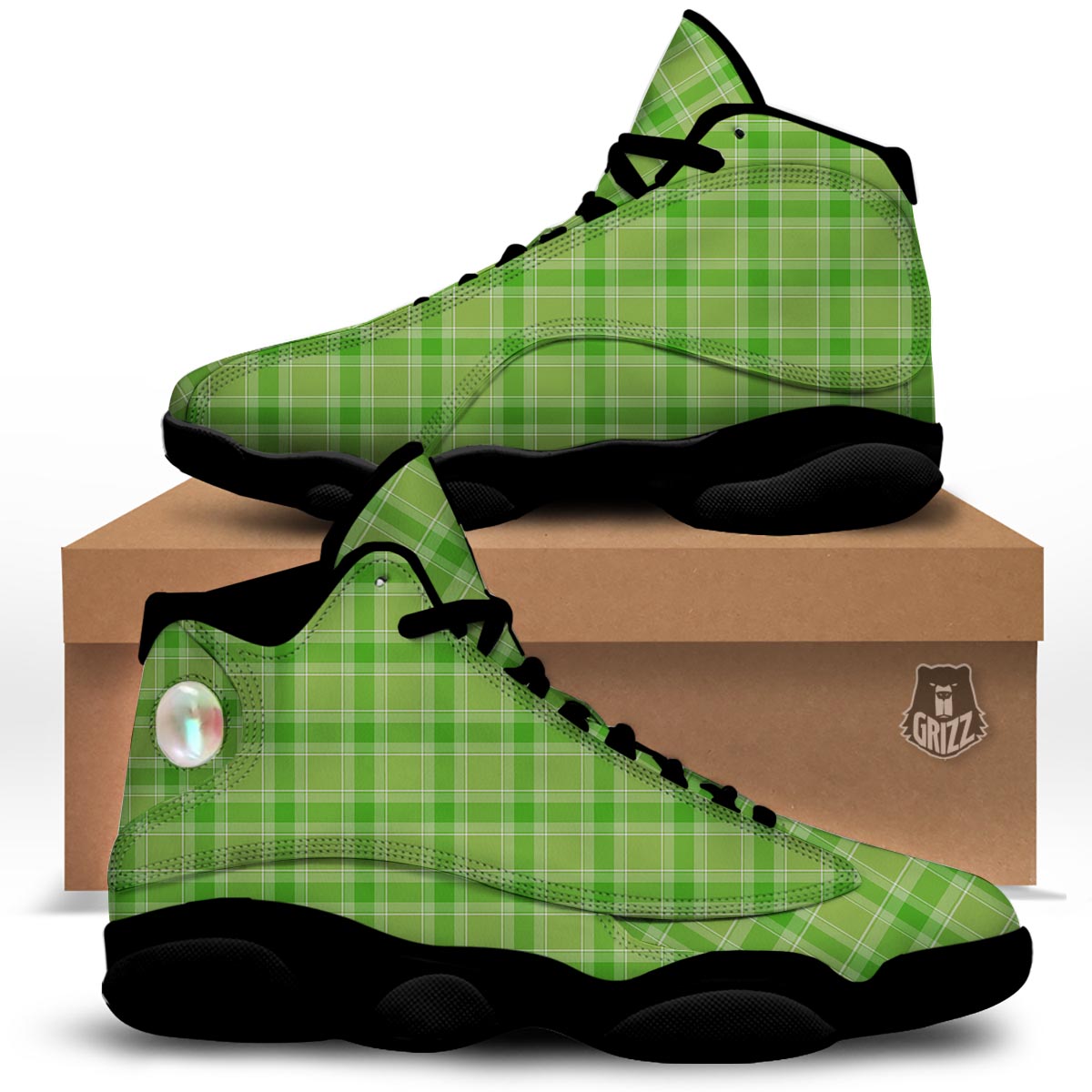 Saint Patrick's Day Shamrock Plaid Print Pattern Black Basketball Shoes-grizzshop