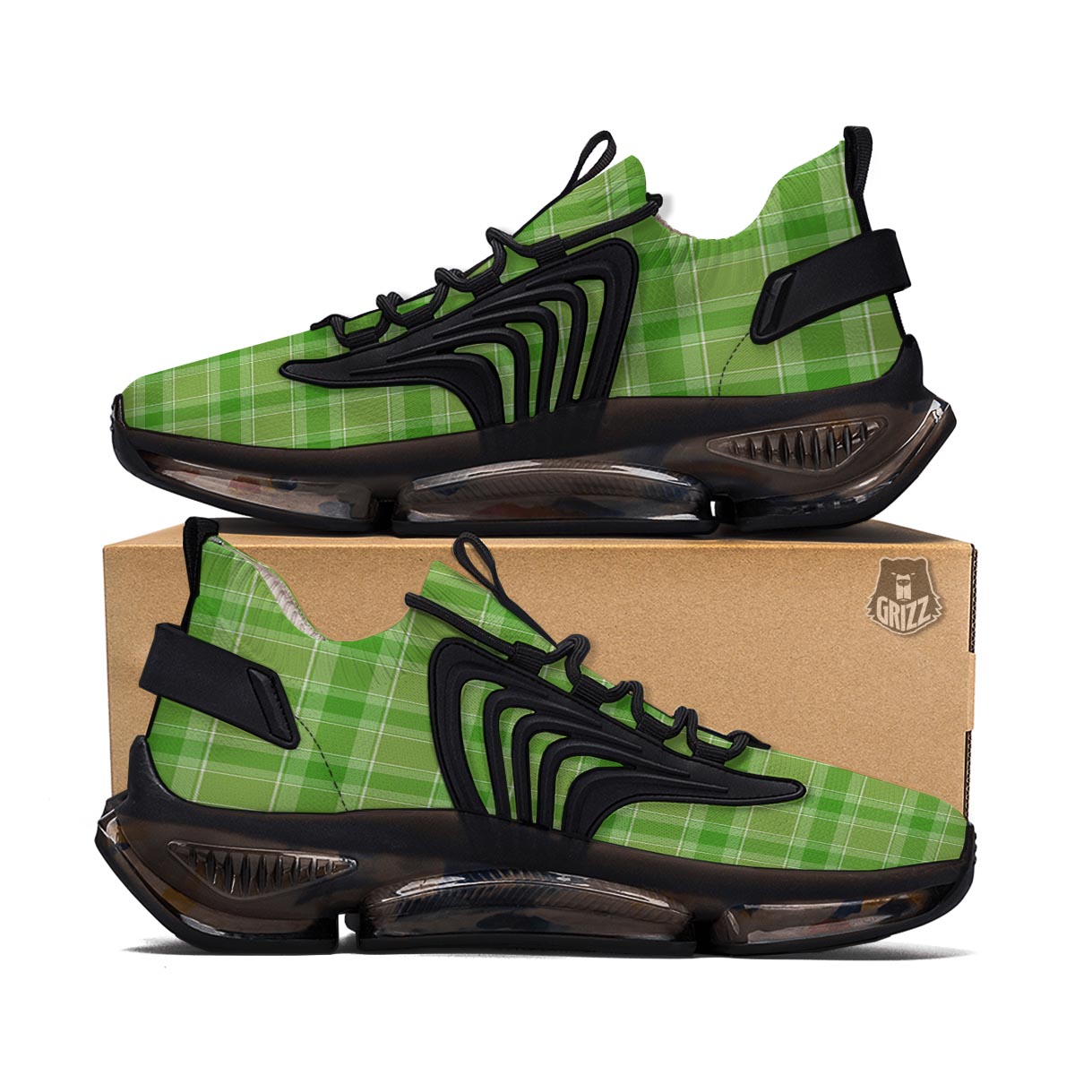 Saint Patrick's Day Shamrock Plaid Print Pattern Black Gym Shoes-grizzshop