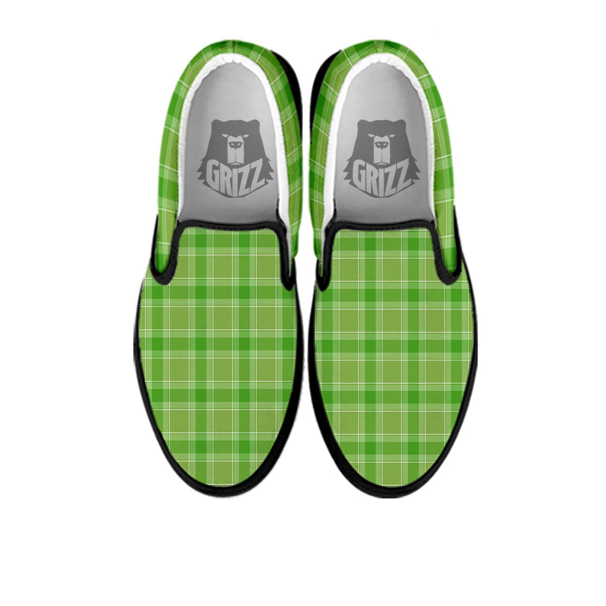 Saint Patrick's Day Shamrock Plaid Print Pattern Black Slip On Shoes-grizzshop