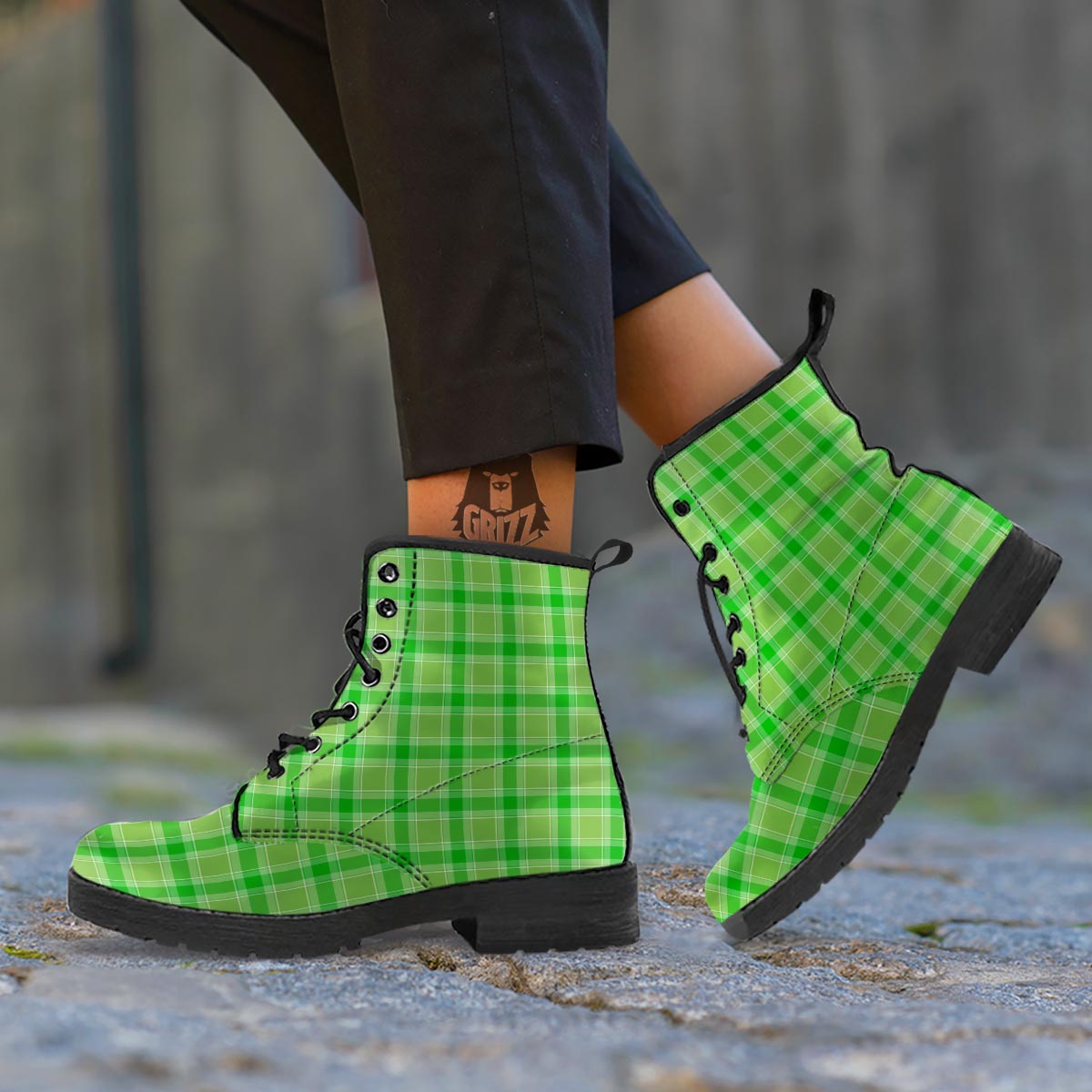 Saint Patrick's Day Shamrock Plaid Print Pattern Leather Boots-grizzshop