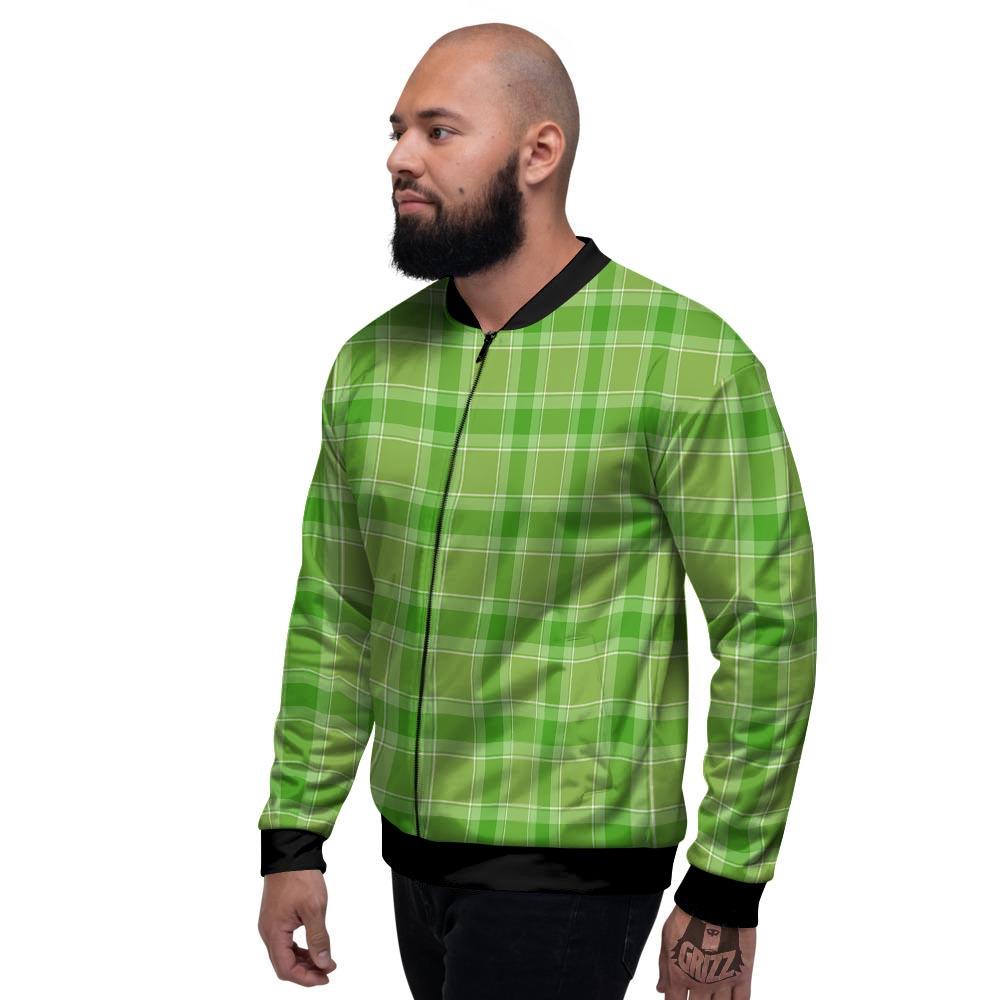 Saint Patrick's Day Shamrock Plaid Print Pattern Men's Bomber Jacket-grizzshop