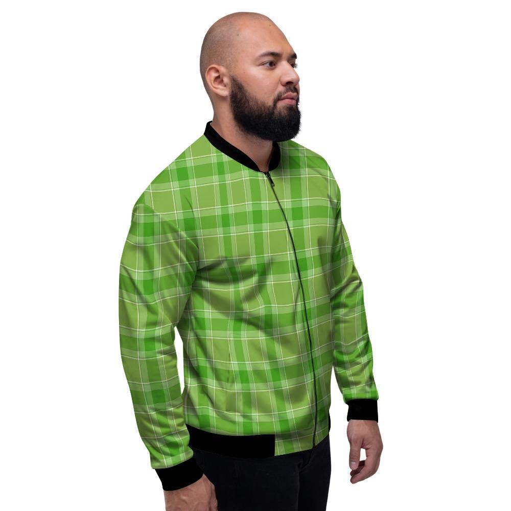 Saint Patrick's Day Shamrock Plaid Print Pattern Men's Bomber Jacket-grizzshop