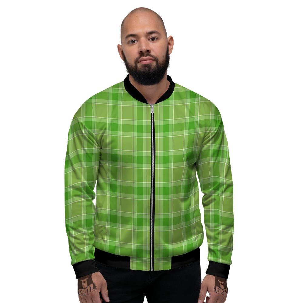 Saint Patrick's Day Shamrock Plaid Print Pattern Men's Bomber Jacket-grizzshop