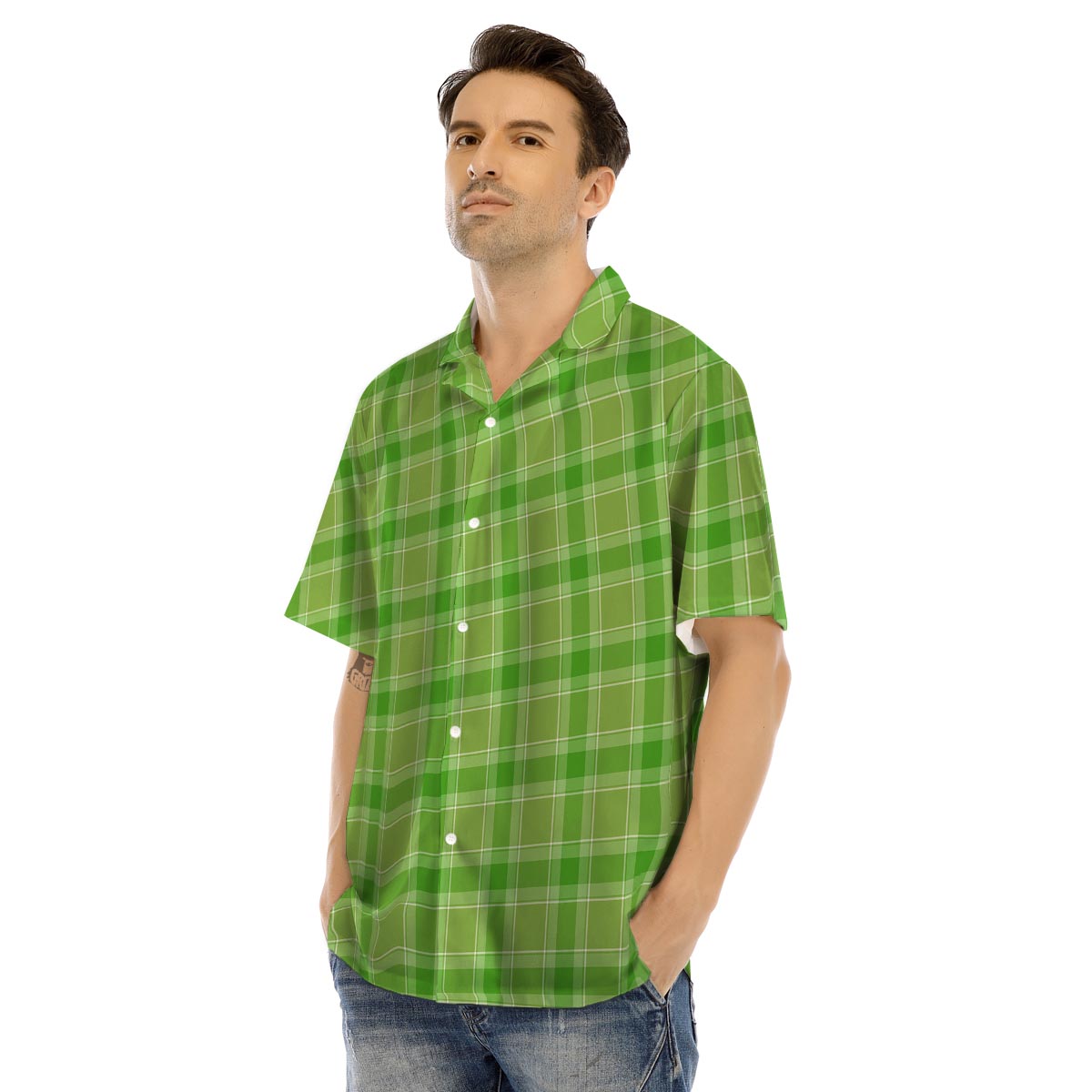 Saint Patrick's Day Shamrock Plaid Print Pattern Men's Hawaiian Shirt-grizzshop