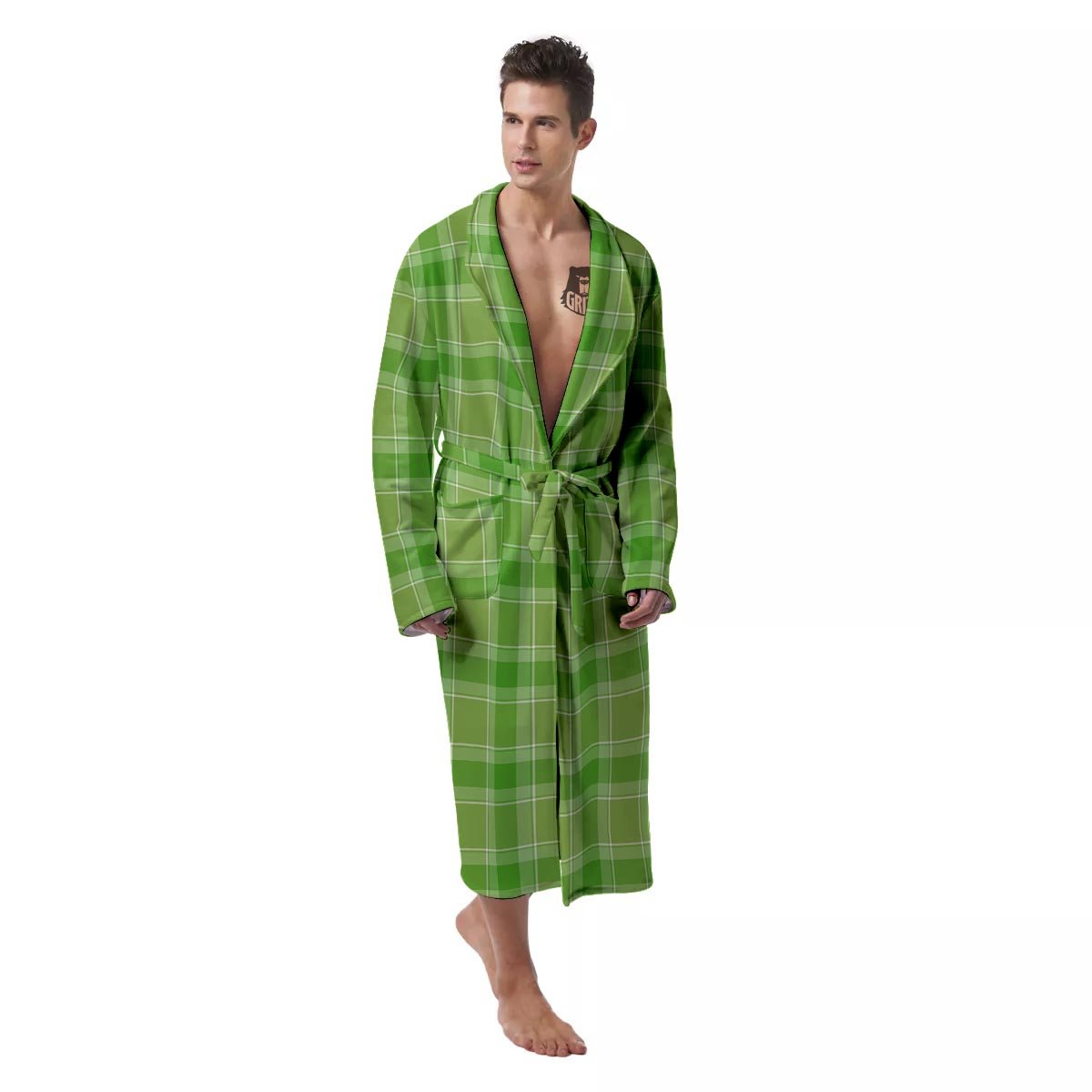 Saint Patrick's Day Shamrock Plaid Print Pattern Men's Robe-grizzshop