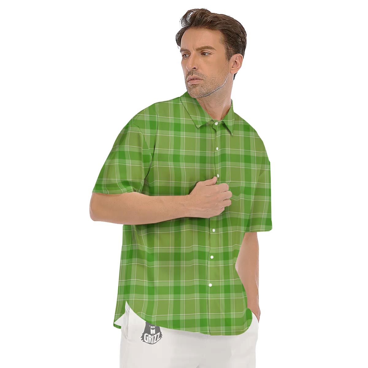 Saint Patrick's Day Shamrock Plaid Print Pattern Men's Short Sleeve Shirts-grizzshop