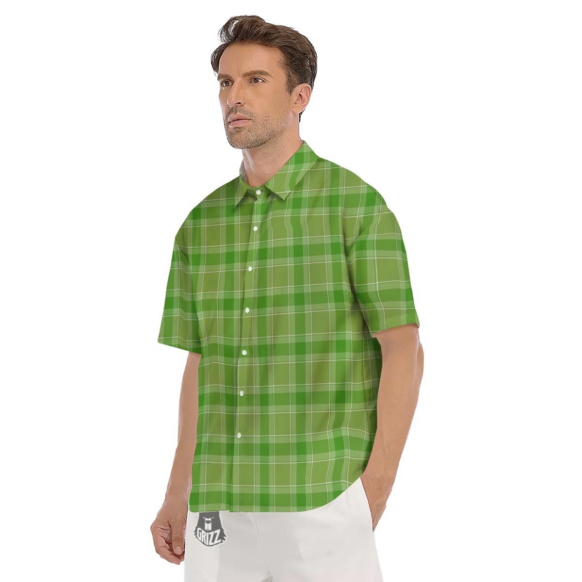 Saint Patrick's Day Shamrock Plaid Print Pattern Men's Short Sleeve Shirts-grizzshop