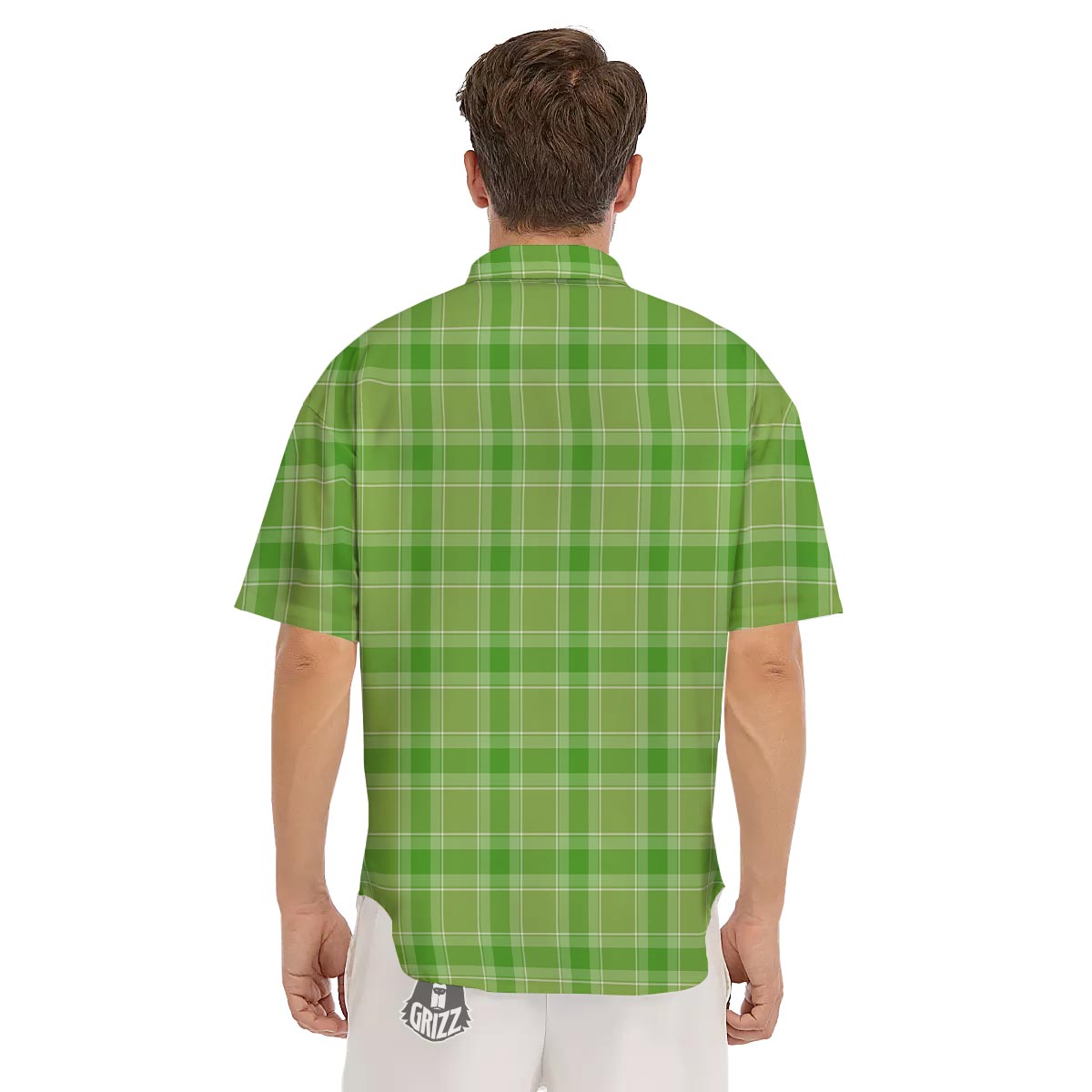 Saint Patrick's Day Shamrock Plaid Print Pattern Men's Short Sleeve Shirts-grizzshop