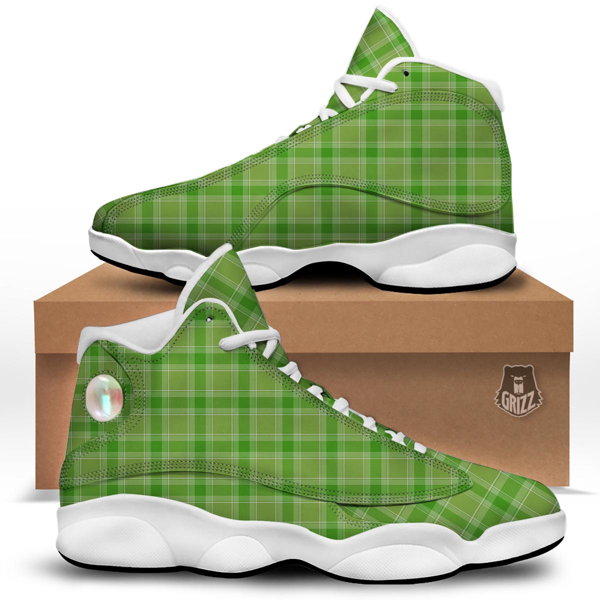 Saint Patrick's Day Shamrock Plaid Print Pattern White Basketball Shoes-grizzshop