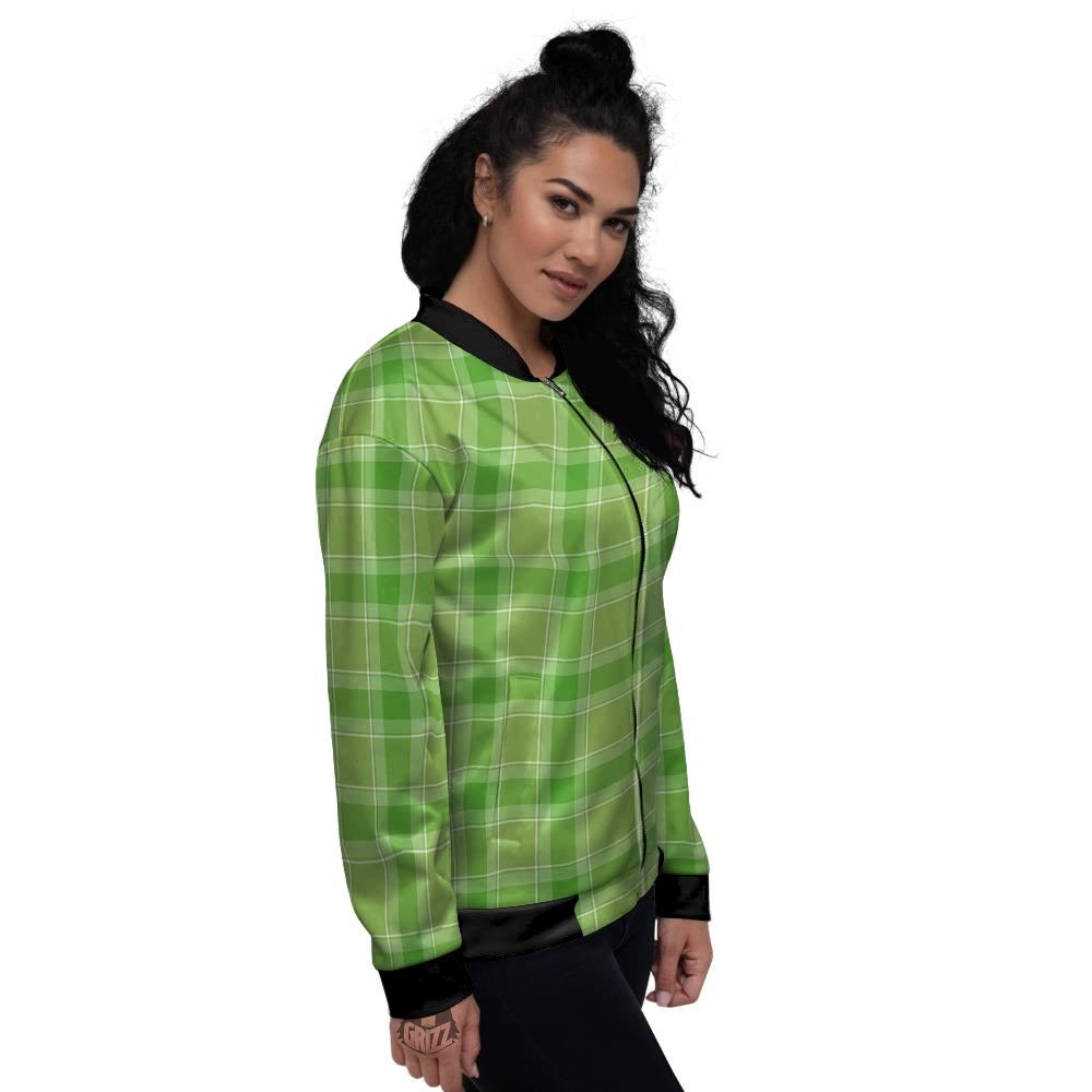 Saint Patrick's Day Shamrock Plaid Print Pattern Women's Bomber Jacket-grizzshop