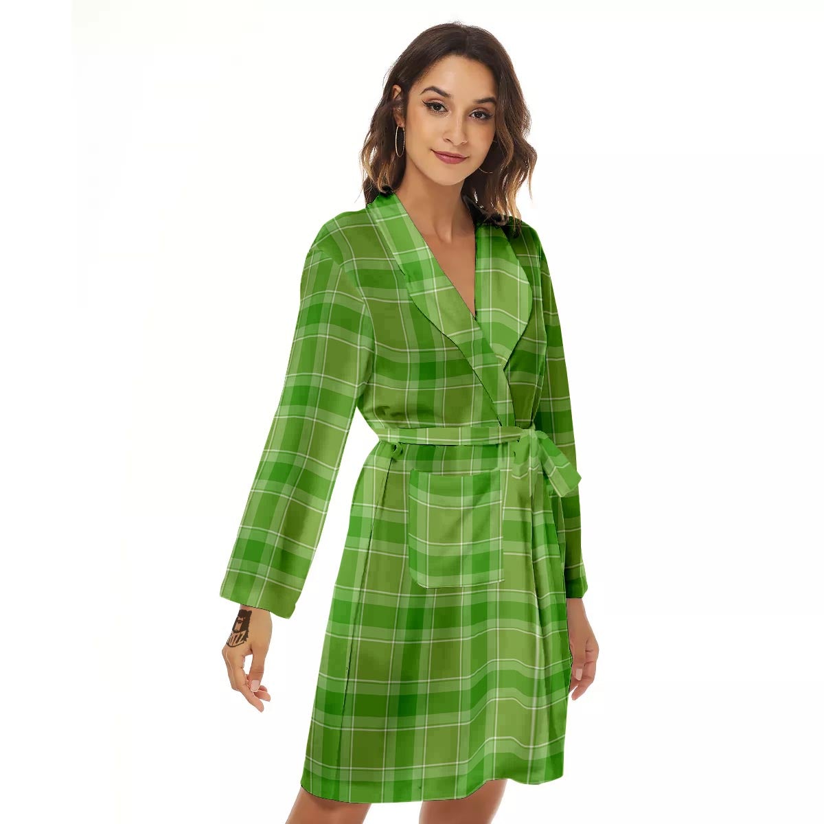 Saint Patrick's Day Shamrock Plaid Print Pattern Women's Robe-grizzshop