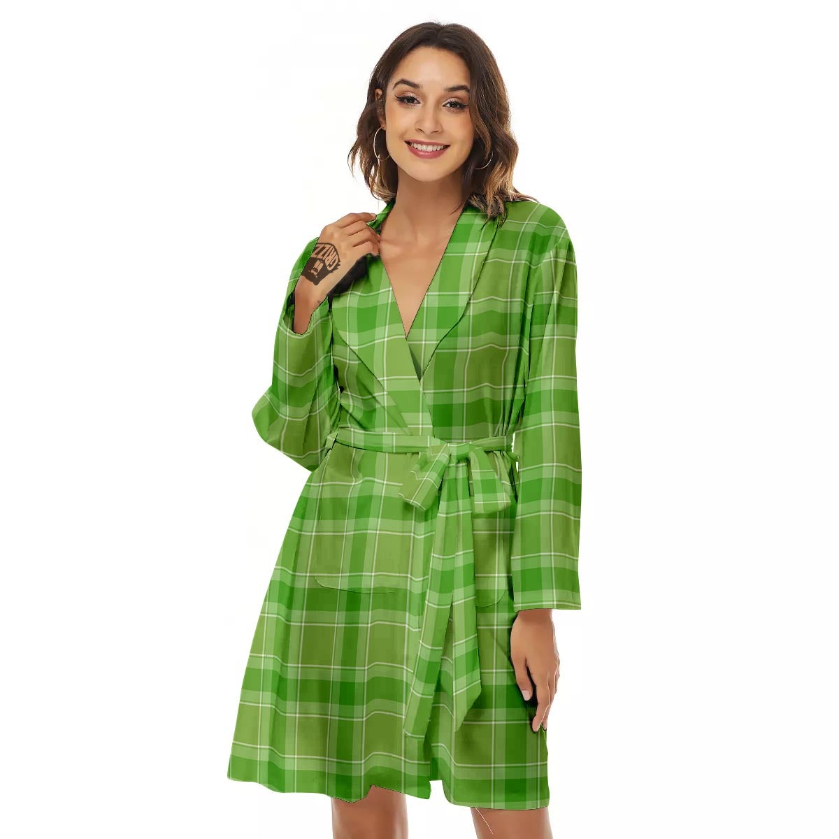 Saint Patrick's Day Shamrock Plaid Print Pattern Women's Robe-grizzshop