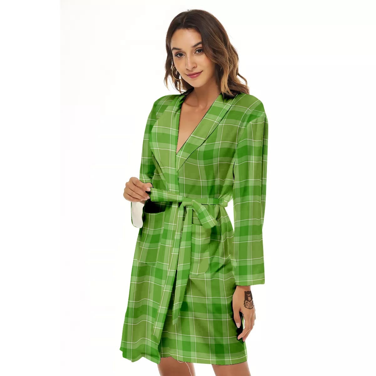 Saint Patrick's Day Shamrock Plaid Print Pattern Women's Robe-grizzshop