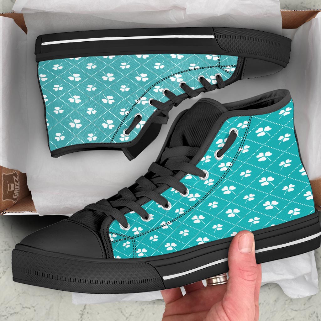 Saint Patrick's Day Shamrock Print Pattern Black High Top Shoes-grizzshop