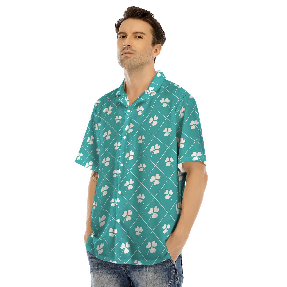 Saint Patrick's Day Shamrock Print Pattern Men's Hawaiian Shirt-grizzshop