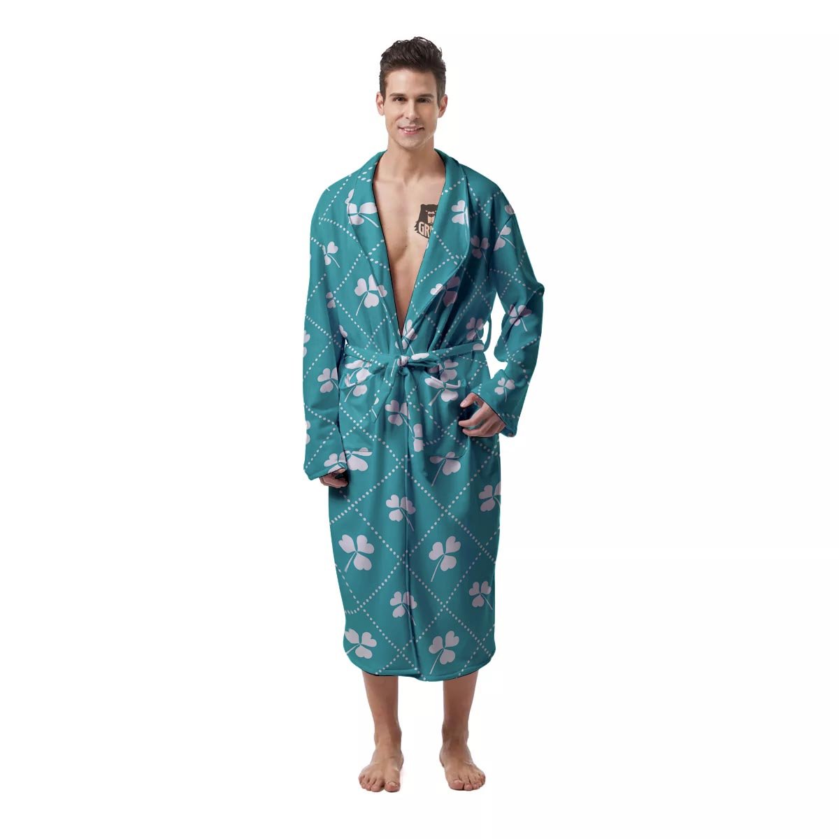 Saint Patrick's Day Shamrock Print Pattern Men's Robe-grizzshop