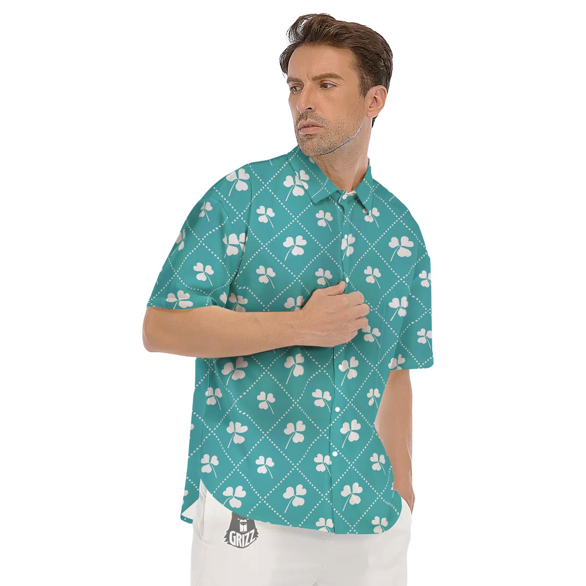 Saint Patrick's Day Shamrock Print Pattern Men's Short Sleeve Shirts-grizzshop