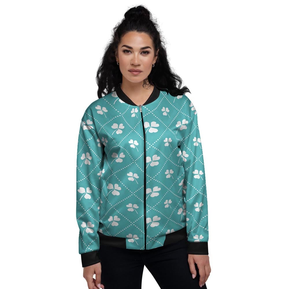 Saint Patrick's Day Shamrock Print Pattern Women's Bomber Jacket-grizzshop