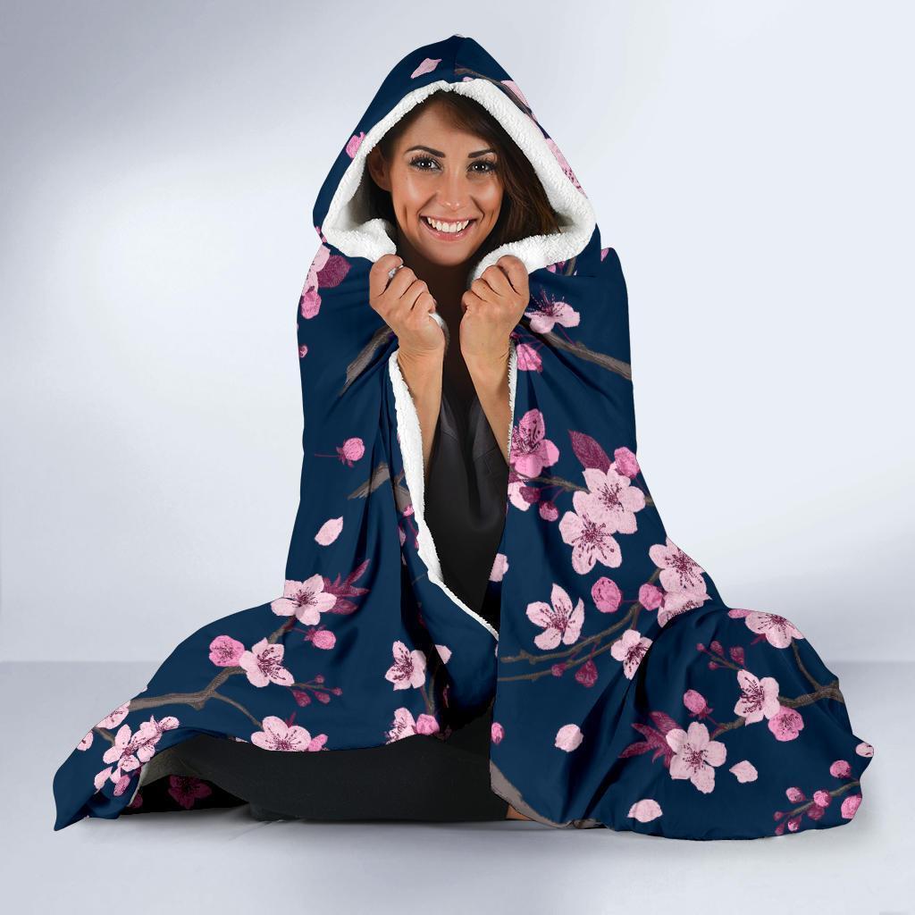 Sakura Cherry Blossom Hooded Blanket-grizzshop