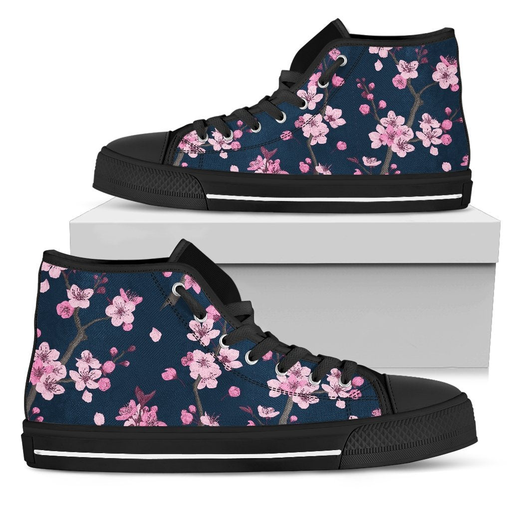 Sakura Cherry Blossom Print Women High Top Canvas Shoes-grizzshop