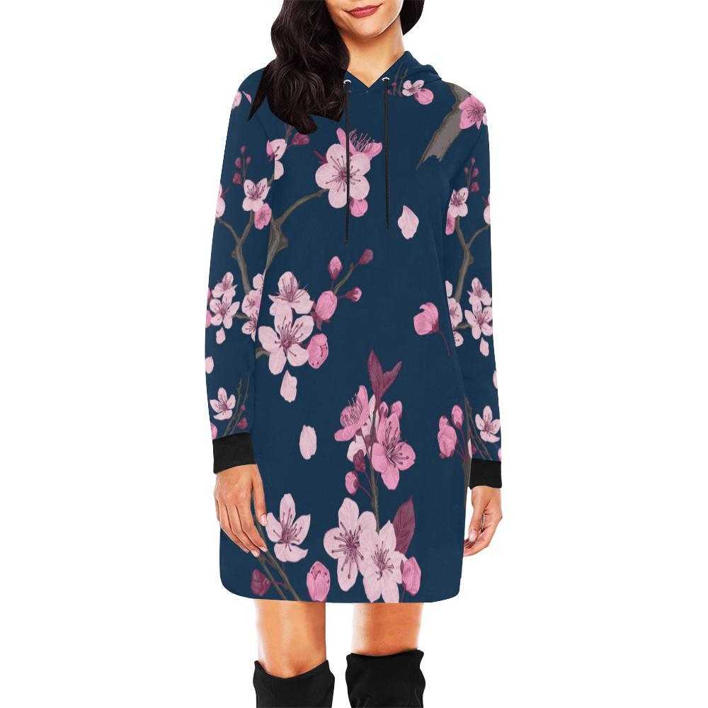 Sakura Cherry Blossom Print Women Hoodie Dress-grizzshop