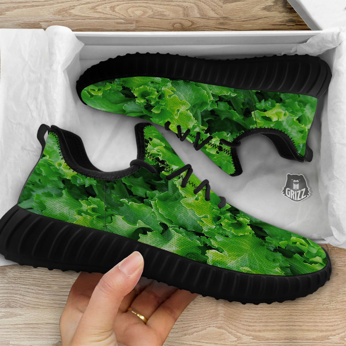 Salad Lettuce Green Print Black Walking Shoes-grizzshop
