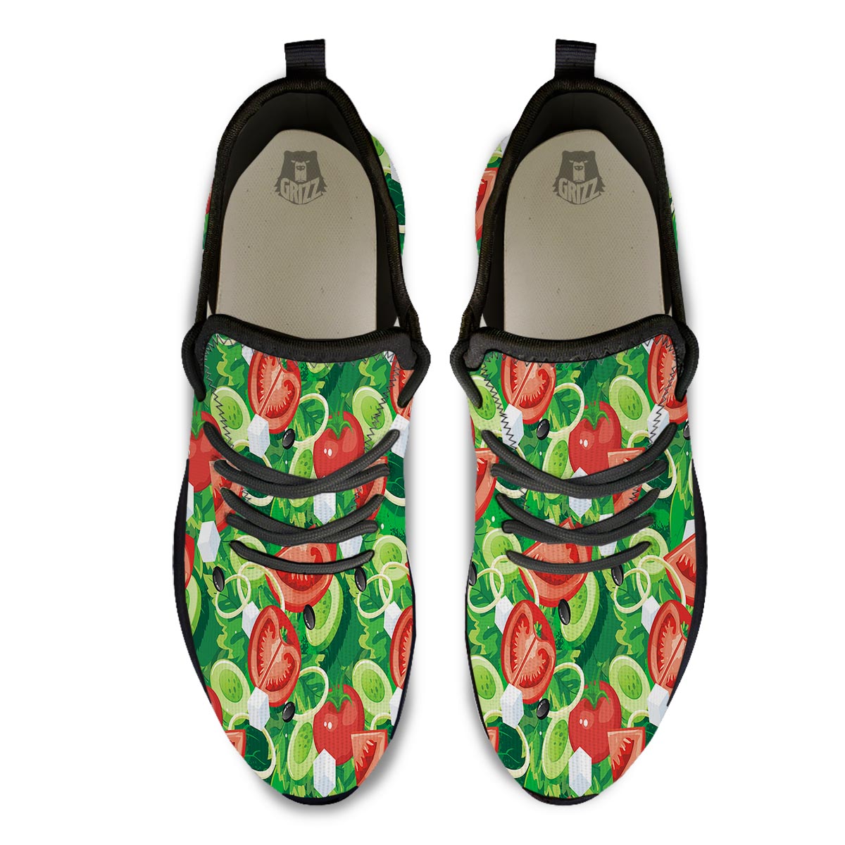 Salad Vegetable Print Pattern Black Athletic Shoes-grizzshop