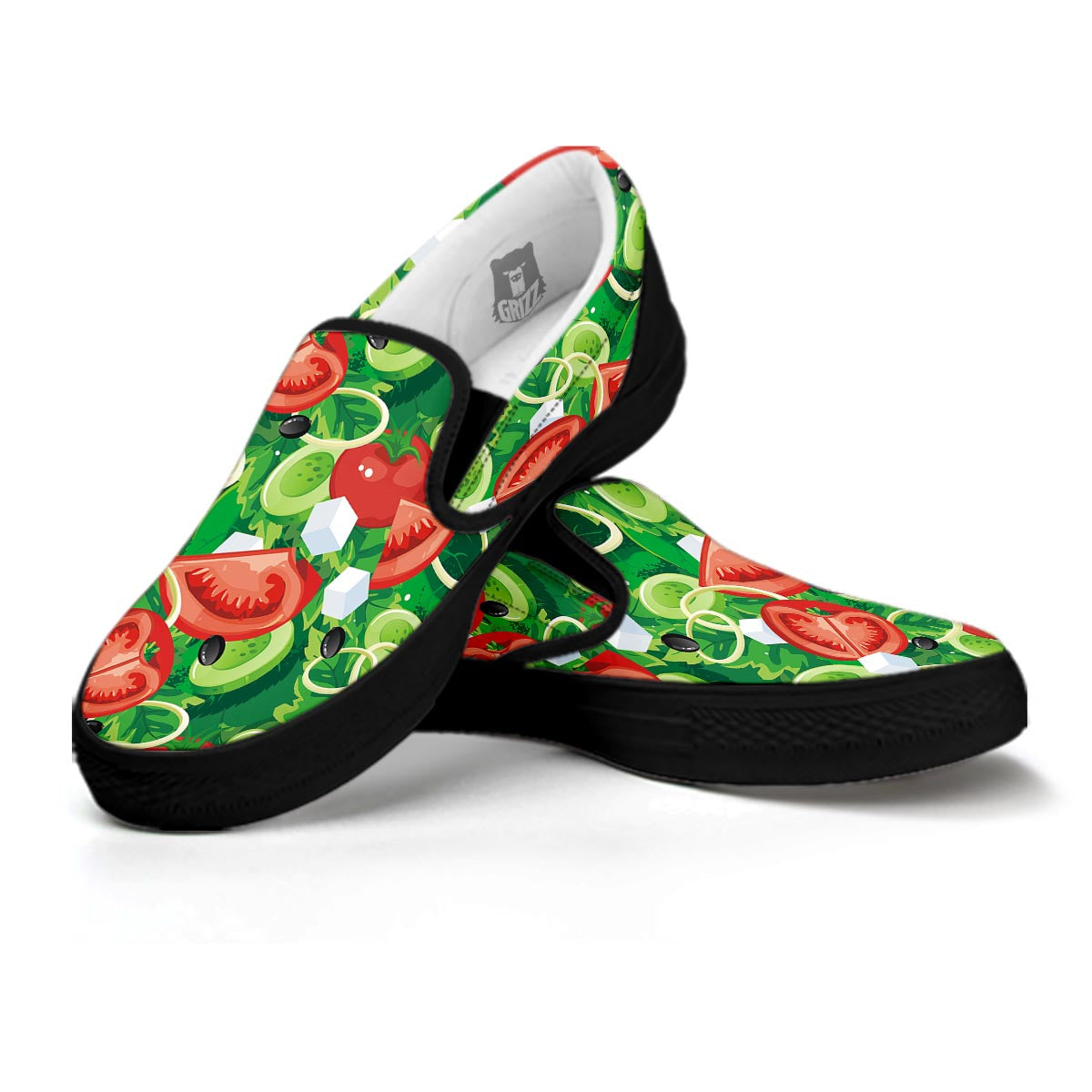 Salad Vegetable Print Pattern Black Slip On Shoes-grizzshop