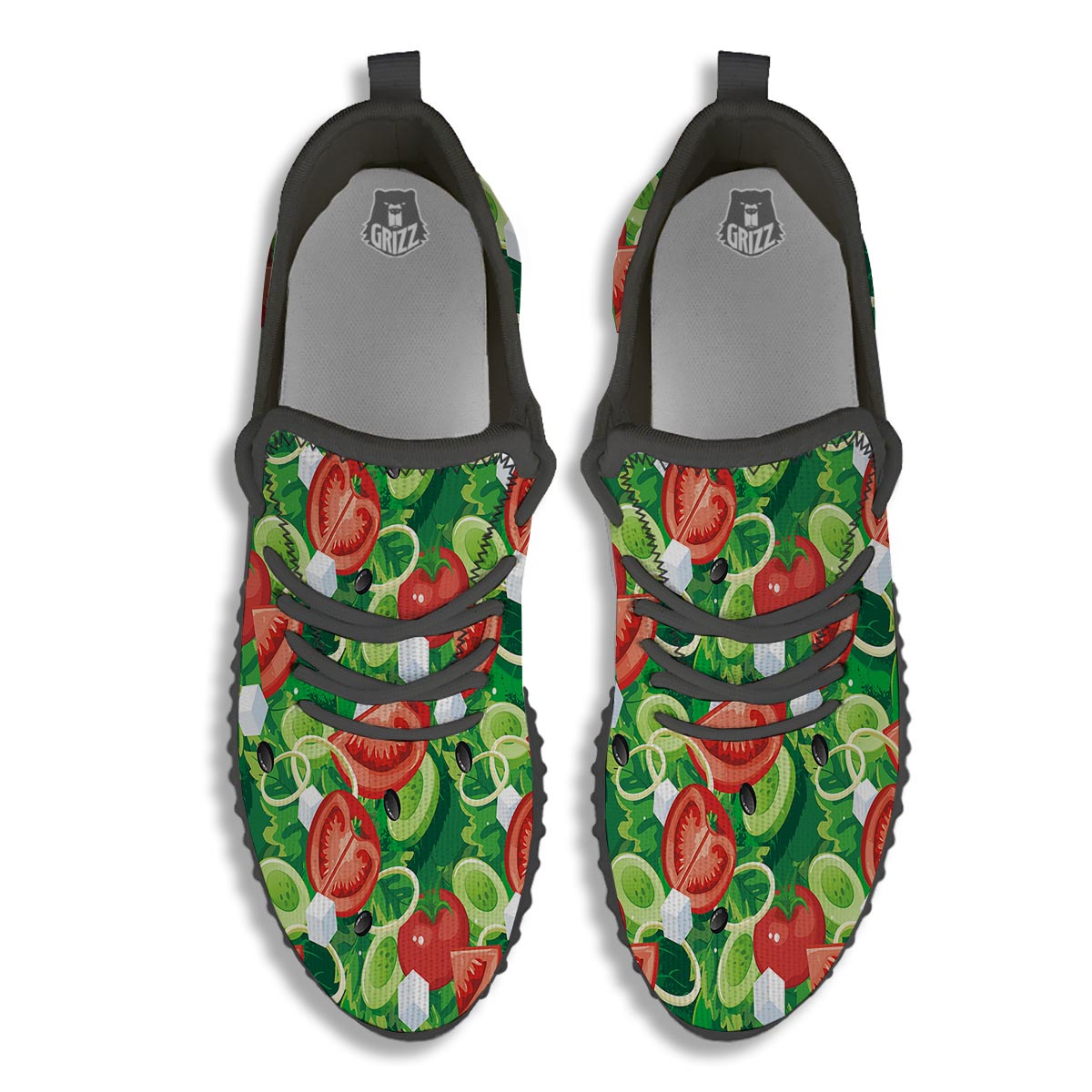 Salad Vegetable Print Pattern Black Walking Shoes-grizzshop
