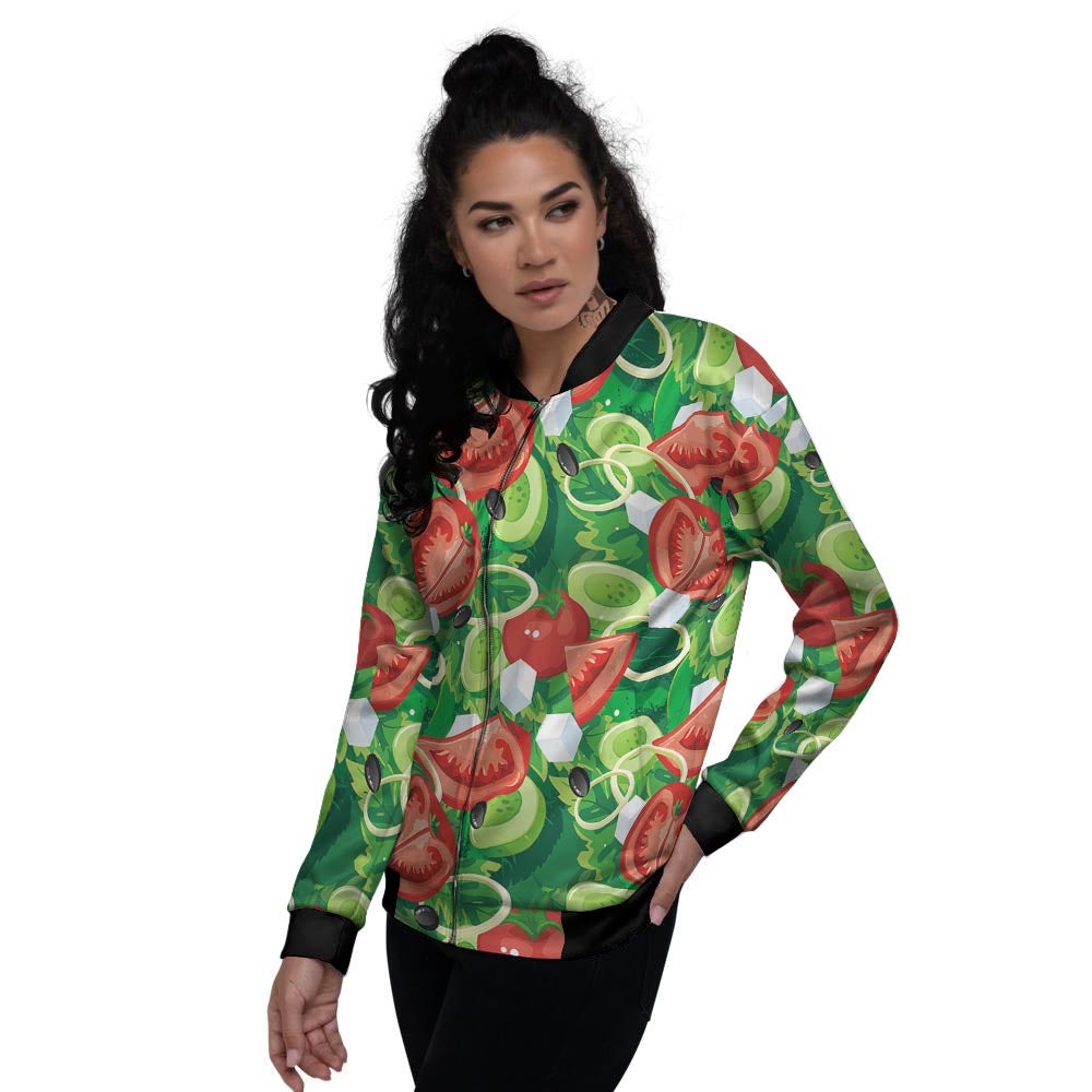 Salad Vegetable Print Pattern Women's Bomber Jacket-grizzshop
