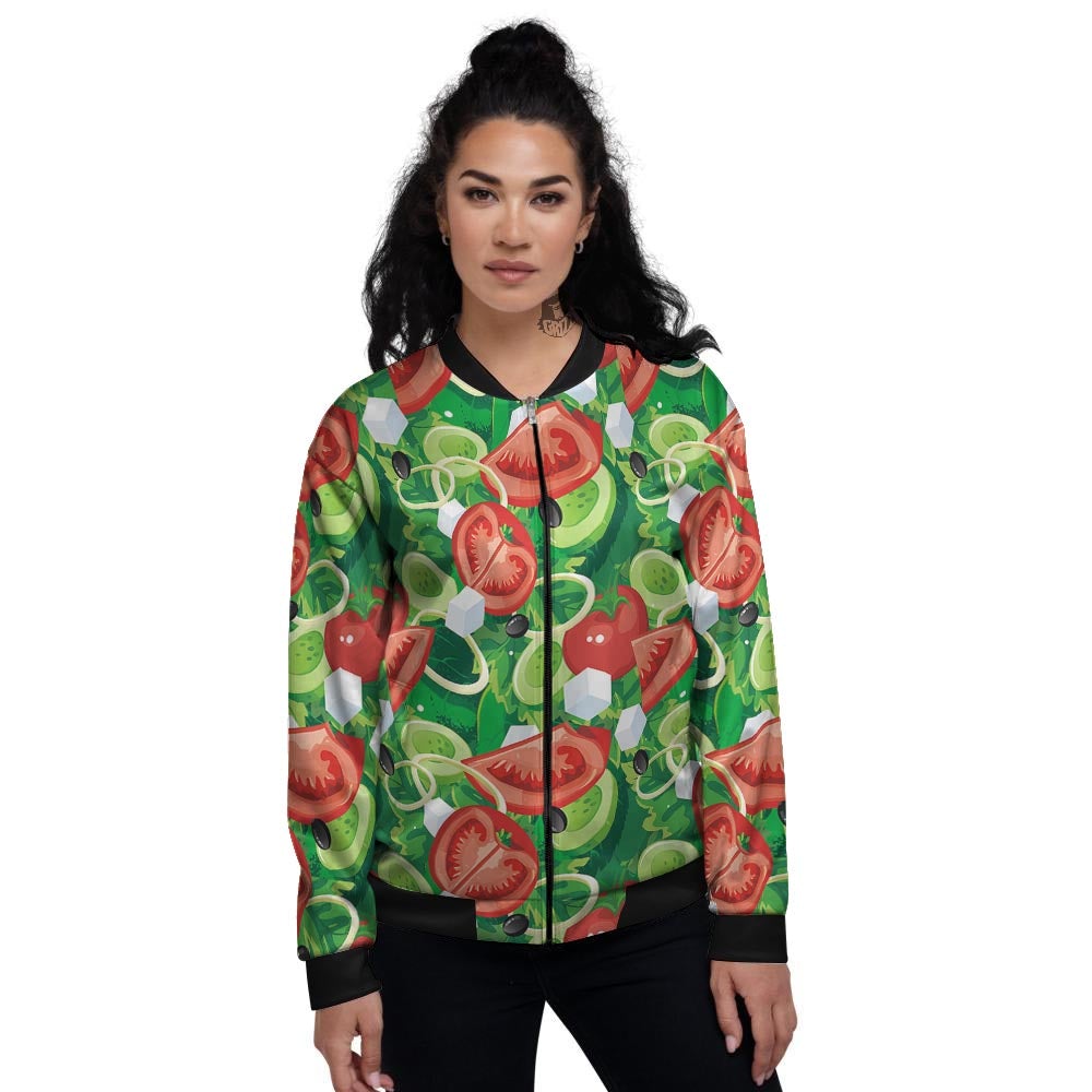 Salad Vegetable Print Pattern Women's Bomber Jacket-grizzshop