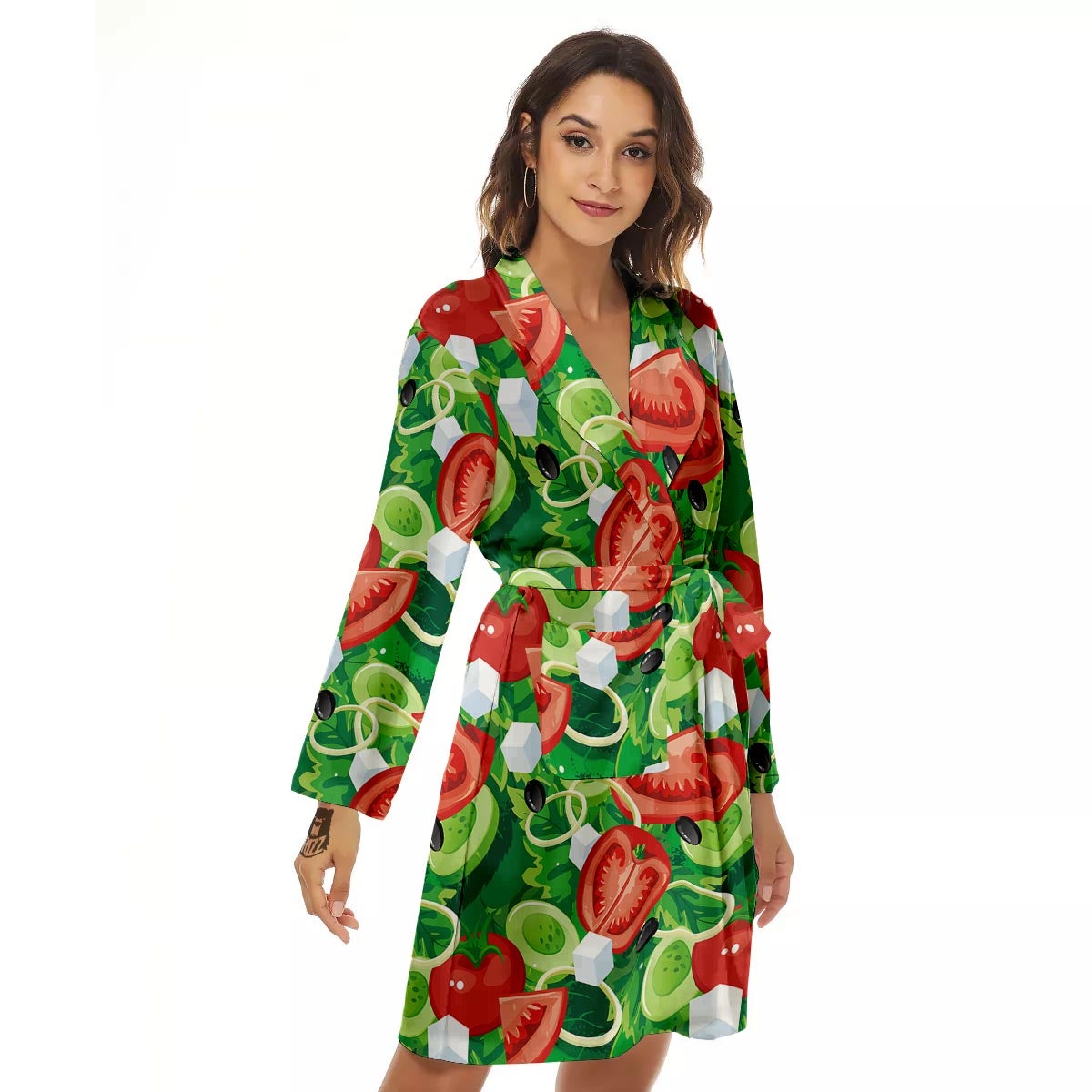 Salad Vegetable Print Pattern Women's Robe-grizzshop