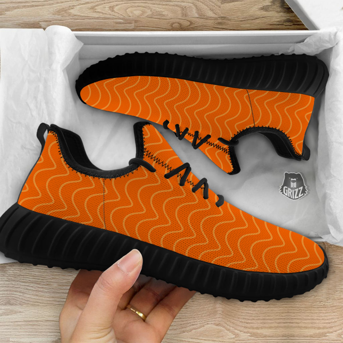 Salmon Fillet Print Black Walking Shoes-grizzshop