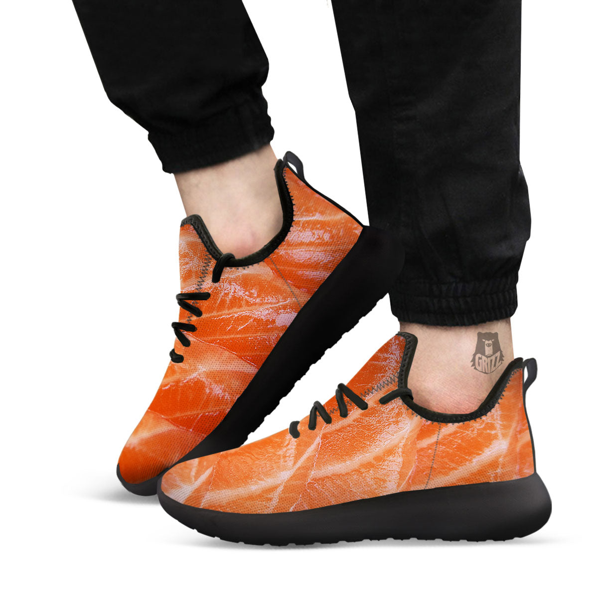 Salmon Print Black Athletic Shoes-grizzshop
