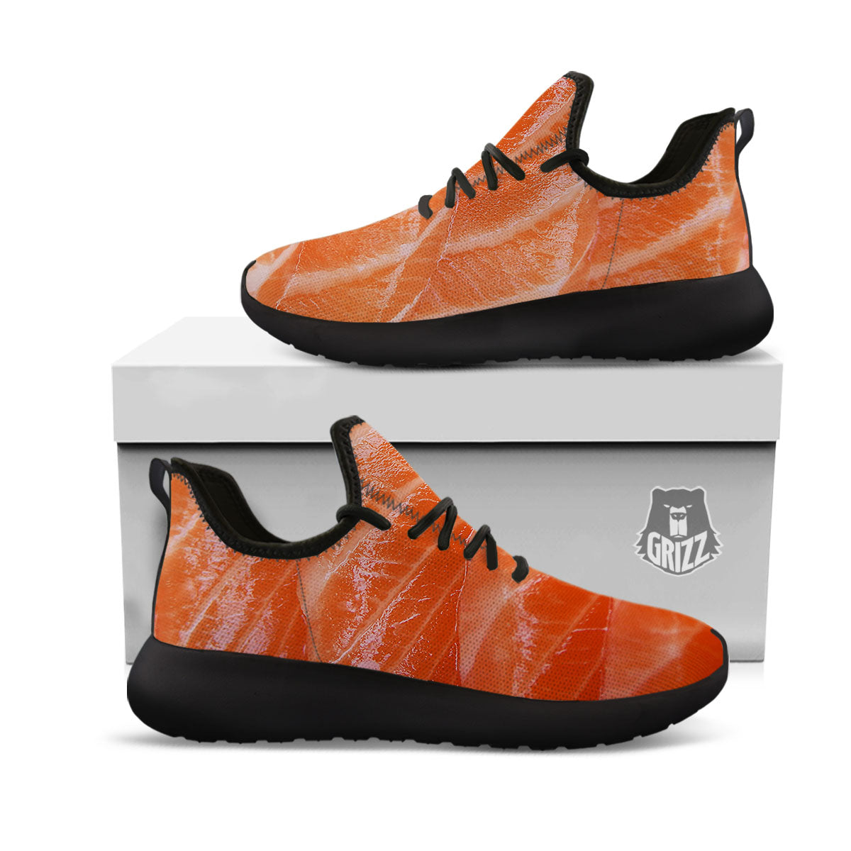 Salmon Print Black Athletic Shoes-grizzshop