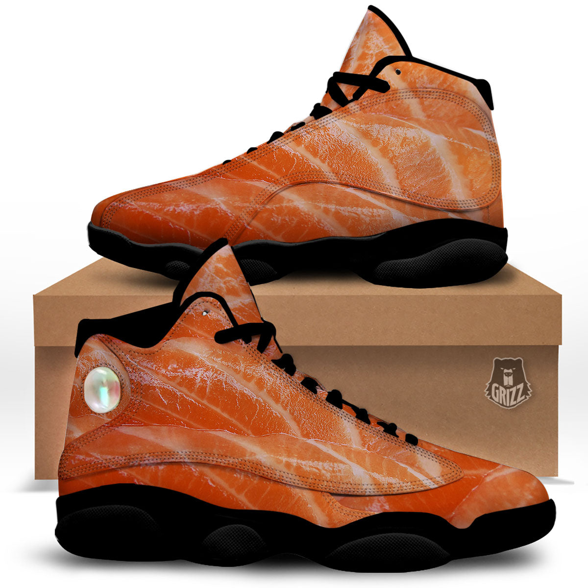Salmon Print Black Basketball Shoes-grizzshop